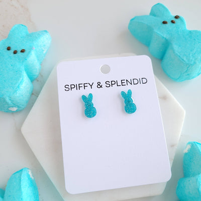 Glitter Bunny Studs - Blue