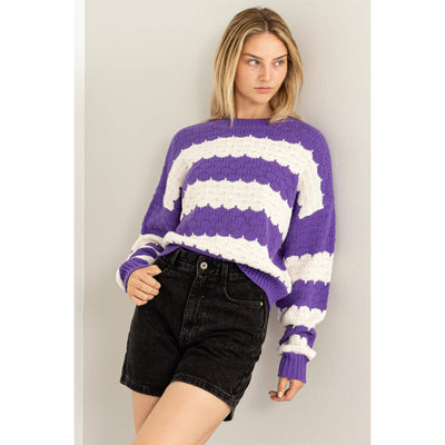 Scallop Stripe Sweater Purple