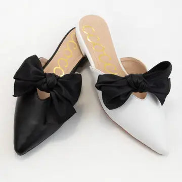 Satin Bow Slide in Black