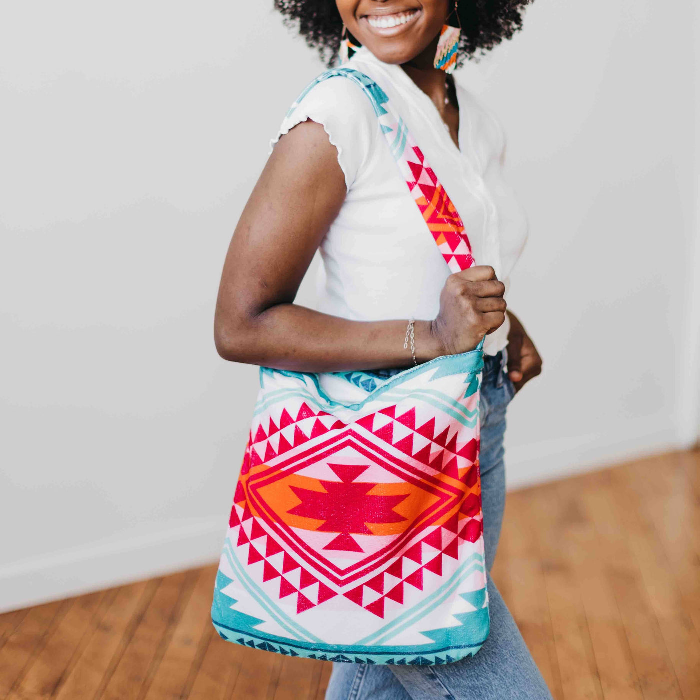 Beach 2-in-1 Towel Tote Red Aztec