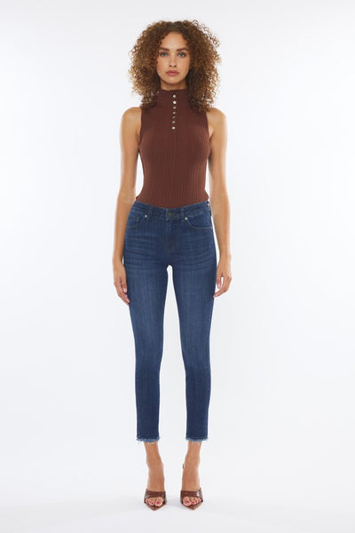 Mid Rise Ankle Skinny Dark Fray