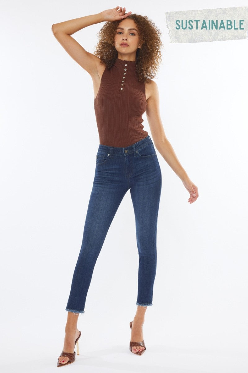 Mid Rise Ankle Skinny Dark Fray