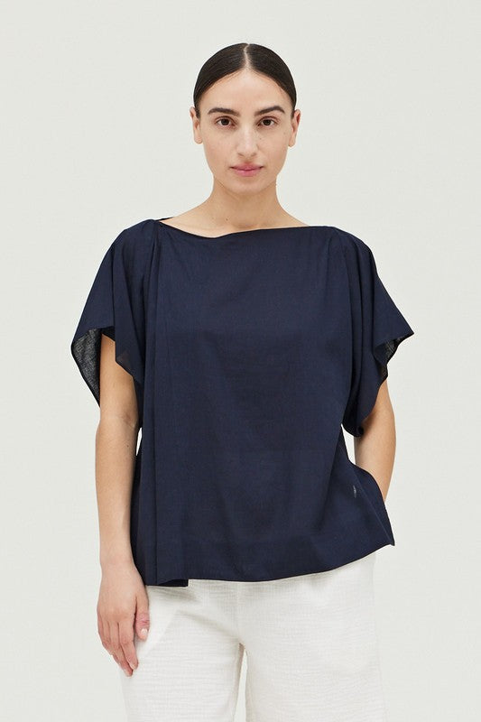 Pleated Shoulder Top in Midnight