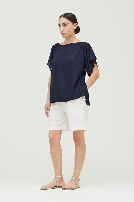 Pleated Shoulder Top in Midnight