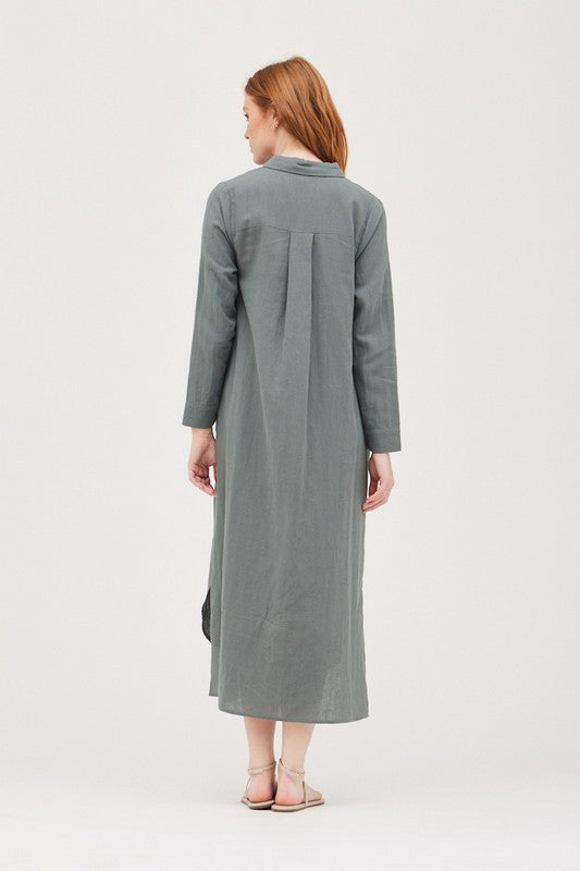 Linen Shirt Dress in Dusty Teal