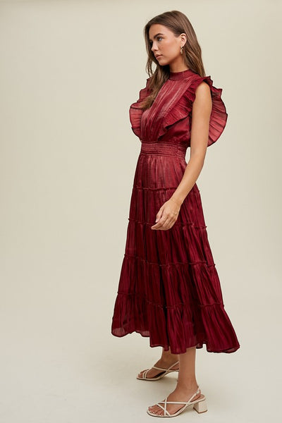 Tiered Midi Dress in Wine