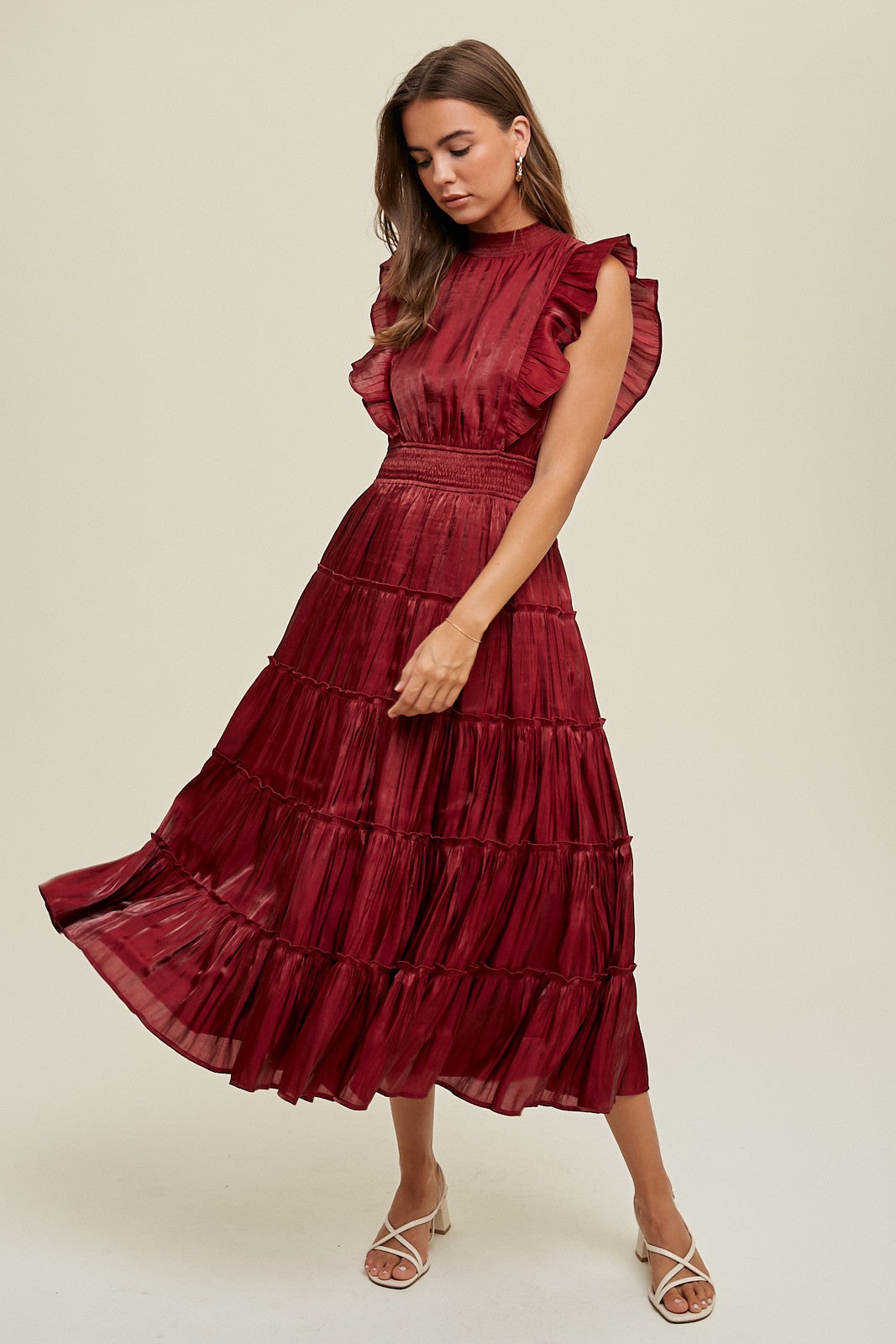 Tiered Midi Dress in Wine