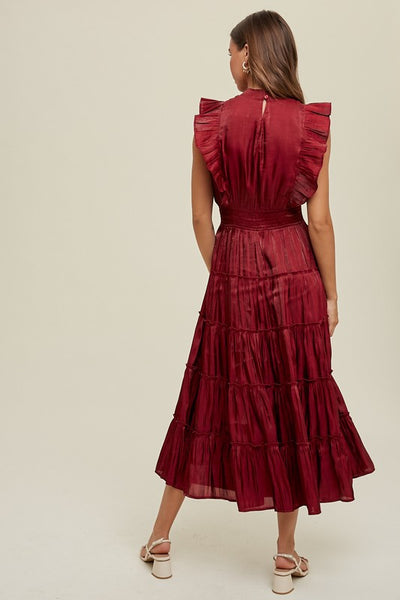 Tiered Midi Dress in Wine