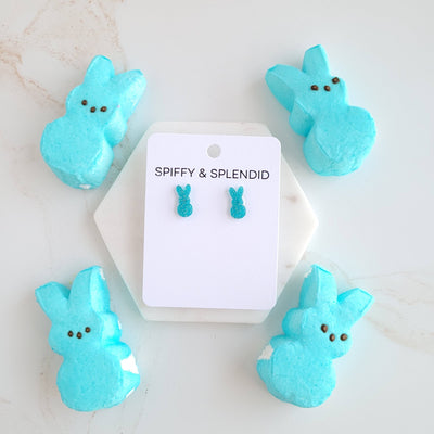 Glitter Bunny Studs - Blue