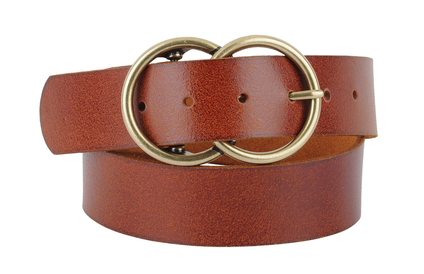 Dbl Circle Buckle Leather Belt