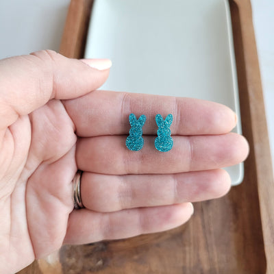 Glitter Bunny Studs - Blue