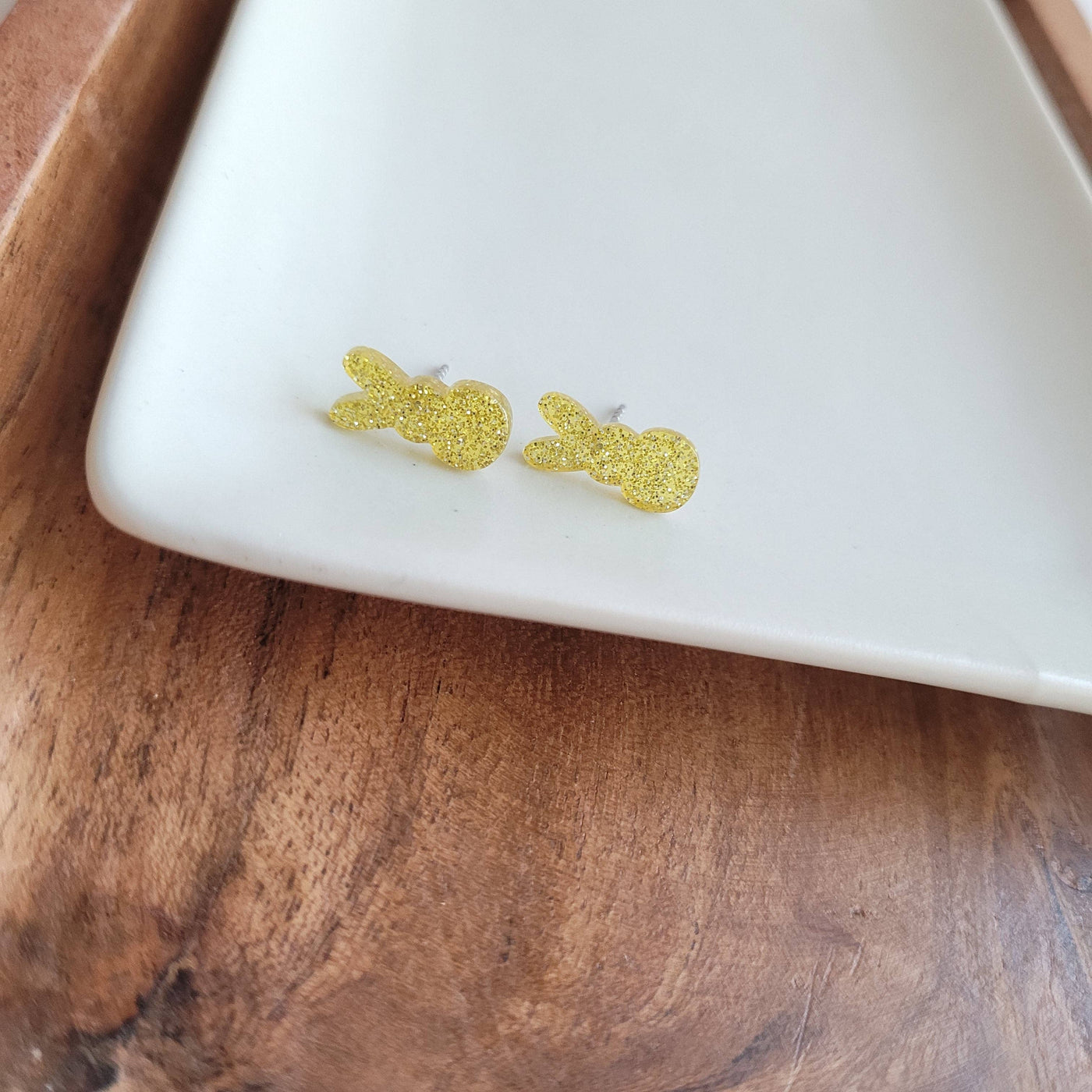 Glitter Bunny Studs - Yellow