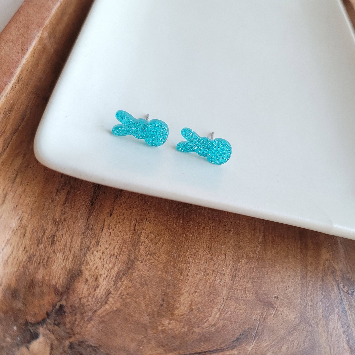 Glitter Bunny Studs - Blue