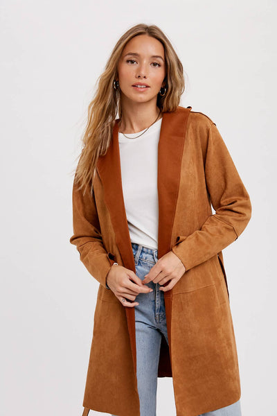 Suede-like Hooded Jacket in Coco