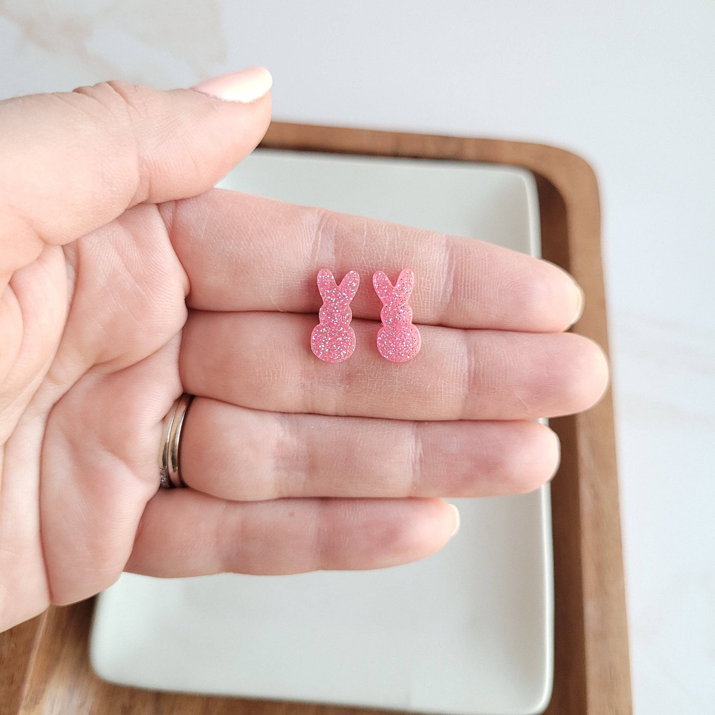 Glitter Bunny Studs - Pink