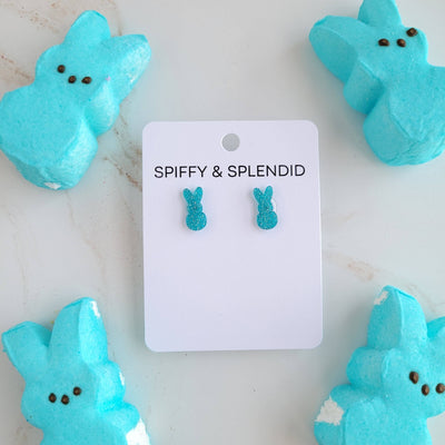 Glitter Bunny Studs - Blue