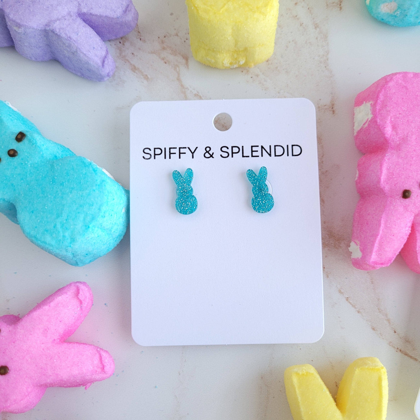 Glitter Bunny Studs - Blue