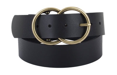 Dbl Circle Buckle Leather Belt