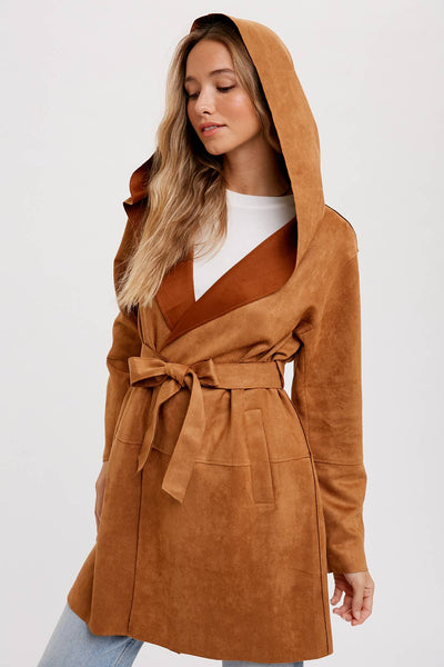 Suede-like Hooded Jacket in Coco