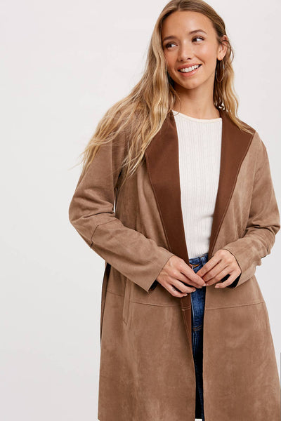 Suede-like Hooded Jacket in Coco