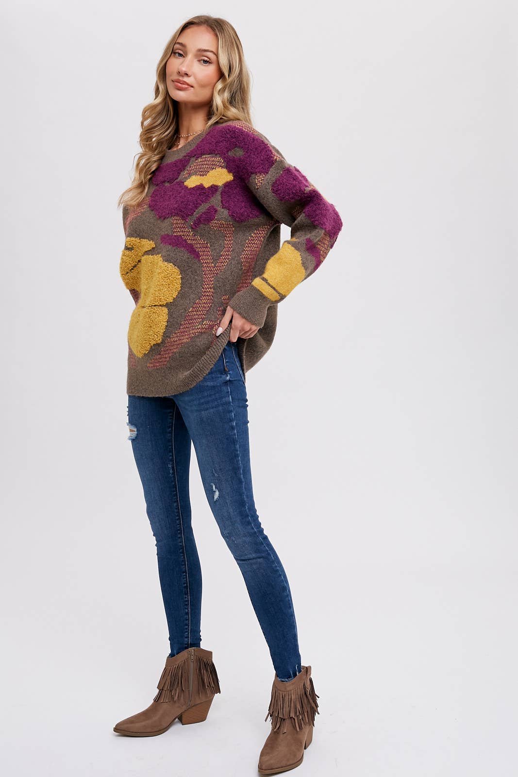 Boucle Floral Pullover