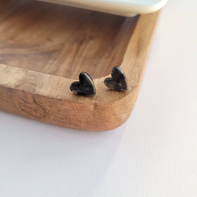 Hand Drawn Heart Studs - Black // Jewelry, Earrings, Gifts