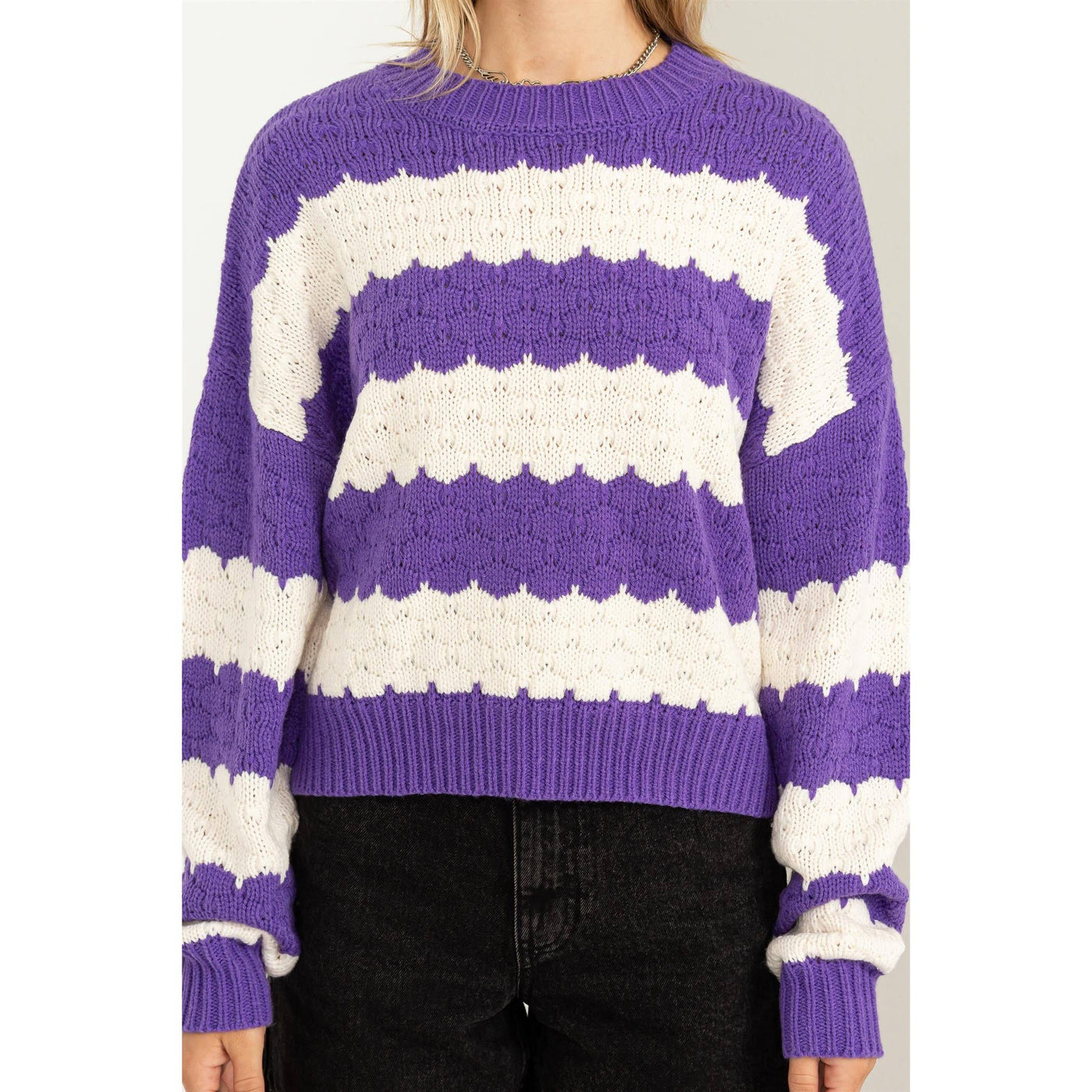 Scallop Stripe Sweater Purple