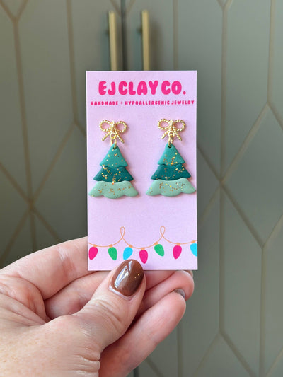 Green Ombre Tree Bow Dangles - 18k