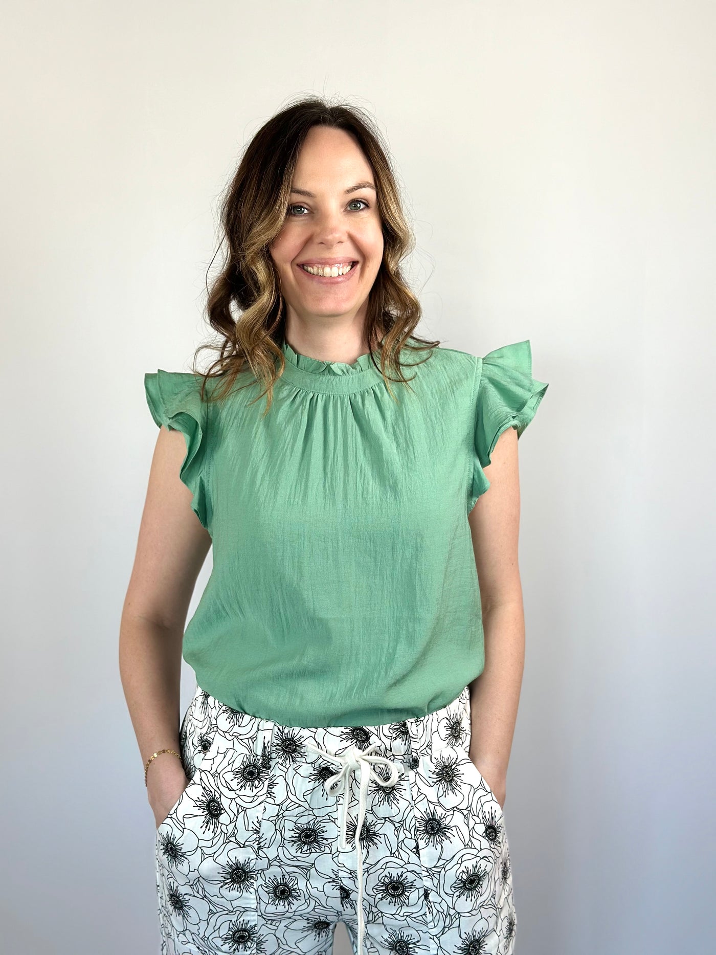 Sage Ruffle Top