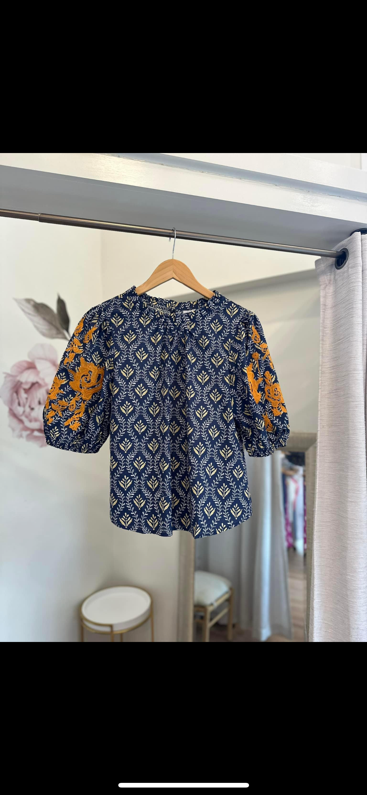 Navy and Embroidery Top