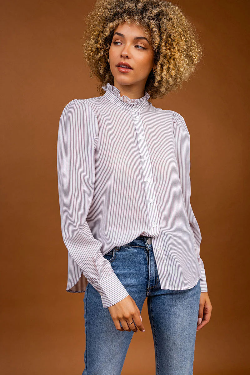 Ruffle Neck Button Down