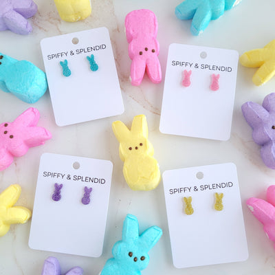 Glitter Bunny Studs - Yellow