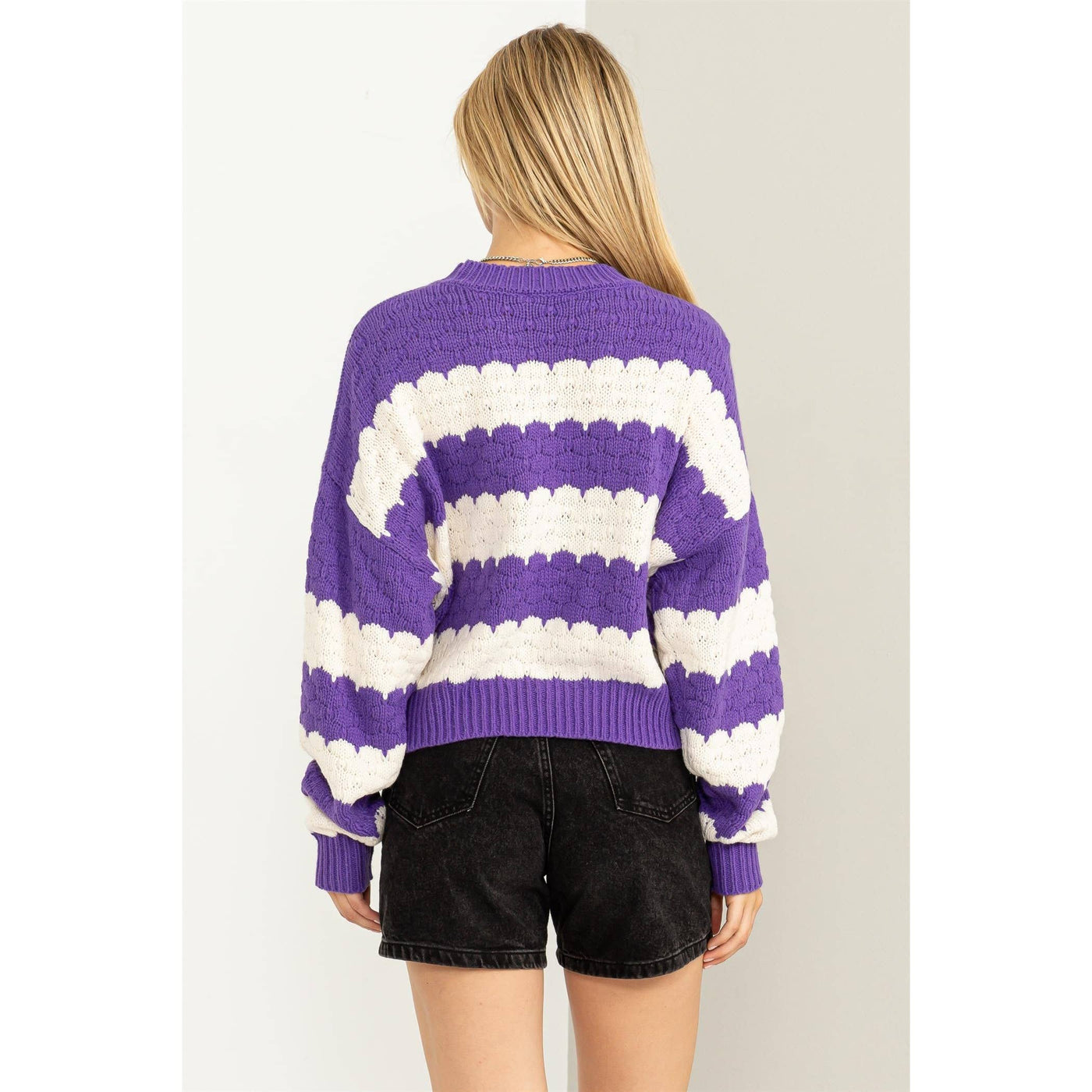 Scallop Stripe Sweater Purple