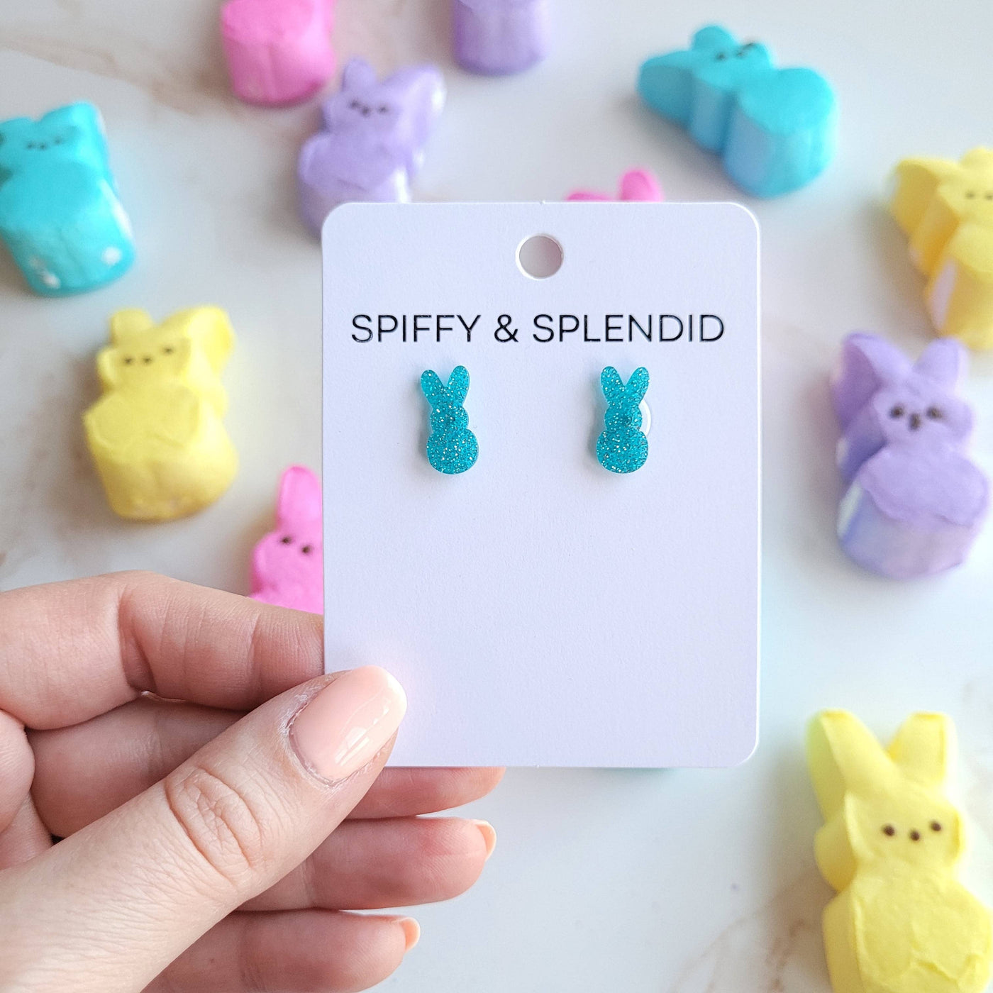 Glitter Bunny Studs - Blue