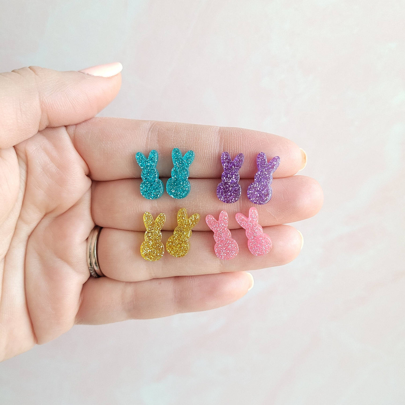 Glitter Bunny Studs - Yellow