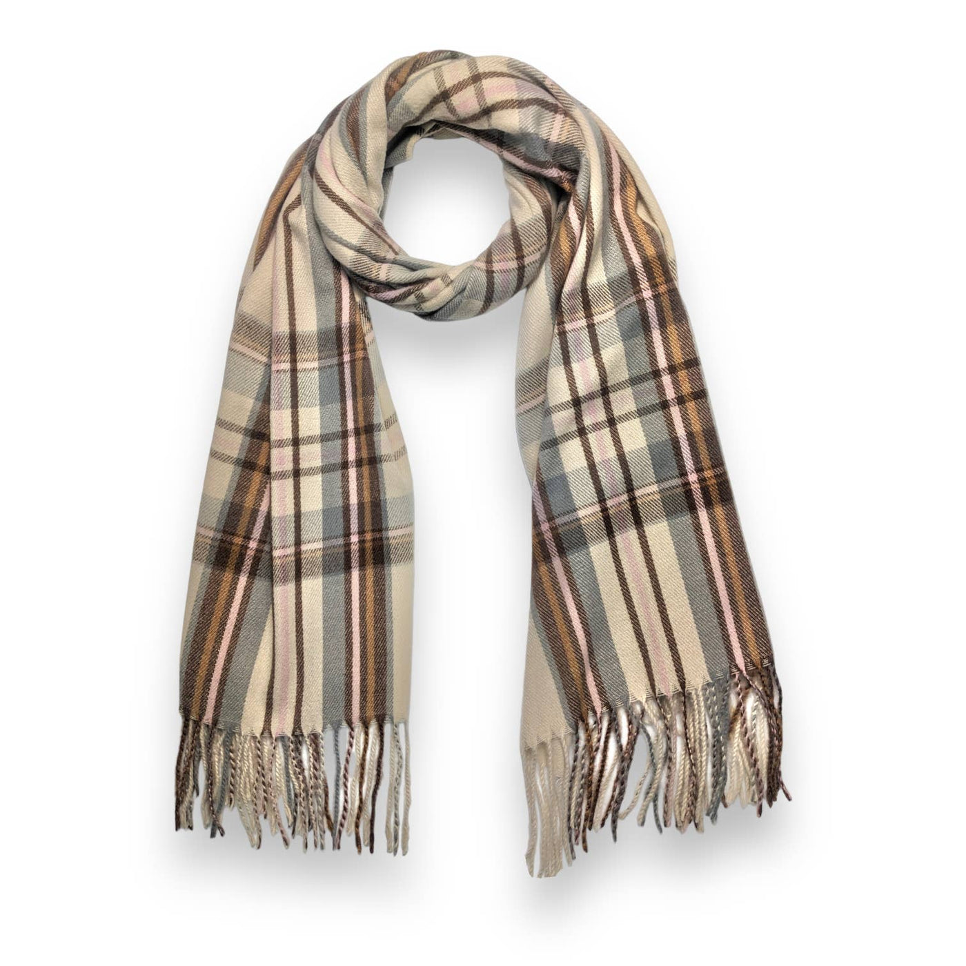 Tartan woven scarf with tassels