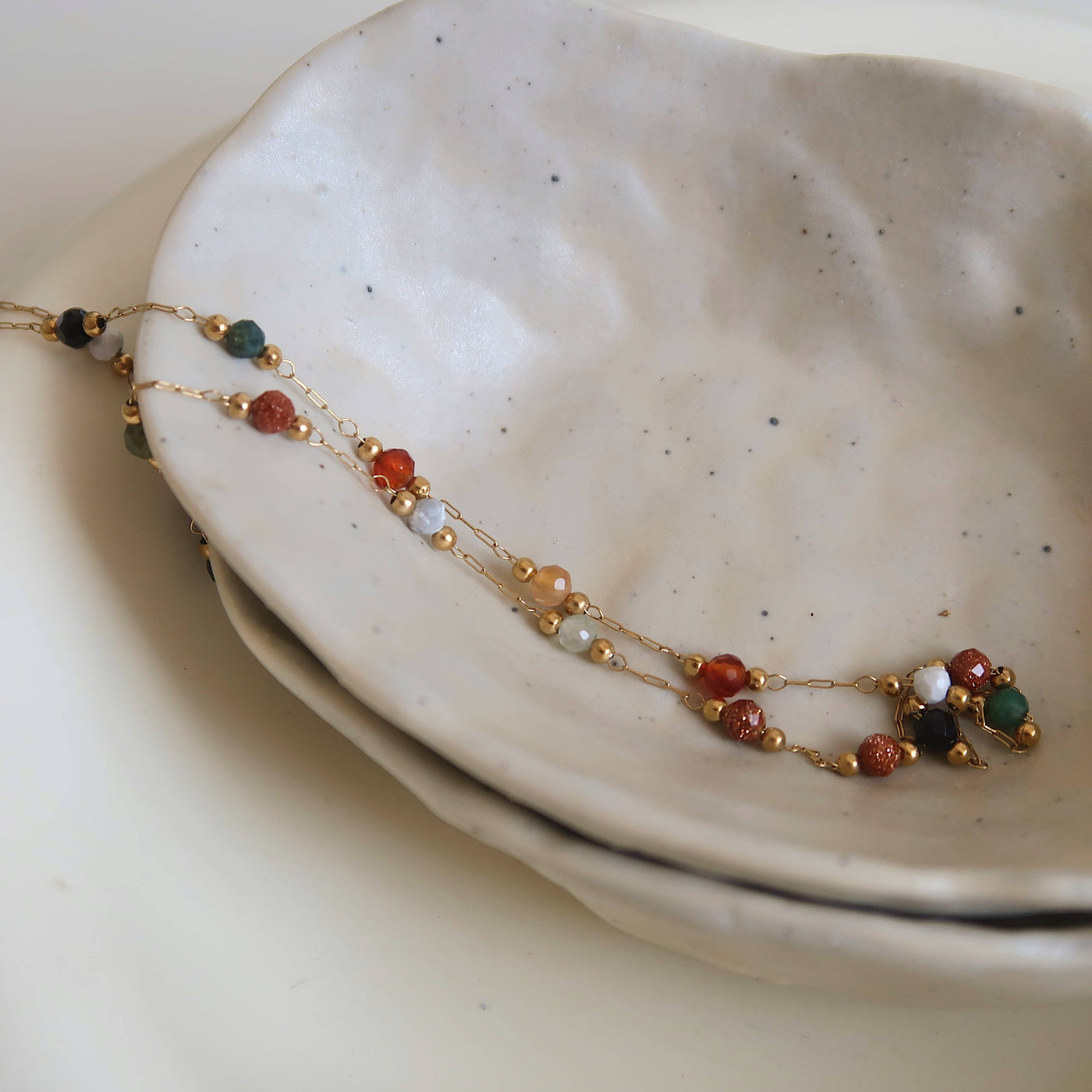 Gold Rainbow Beaded Necklace, Warm Agate Gemstone Necklace