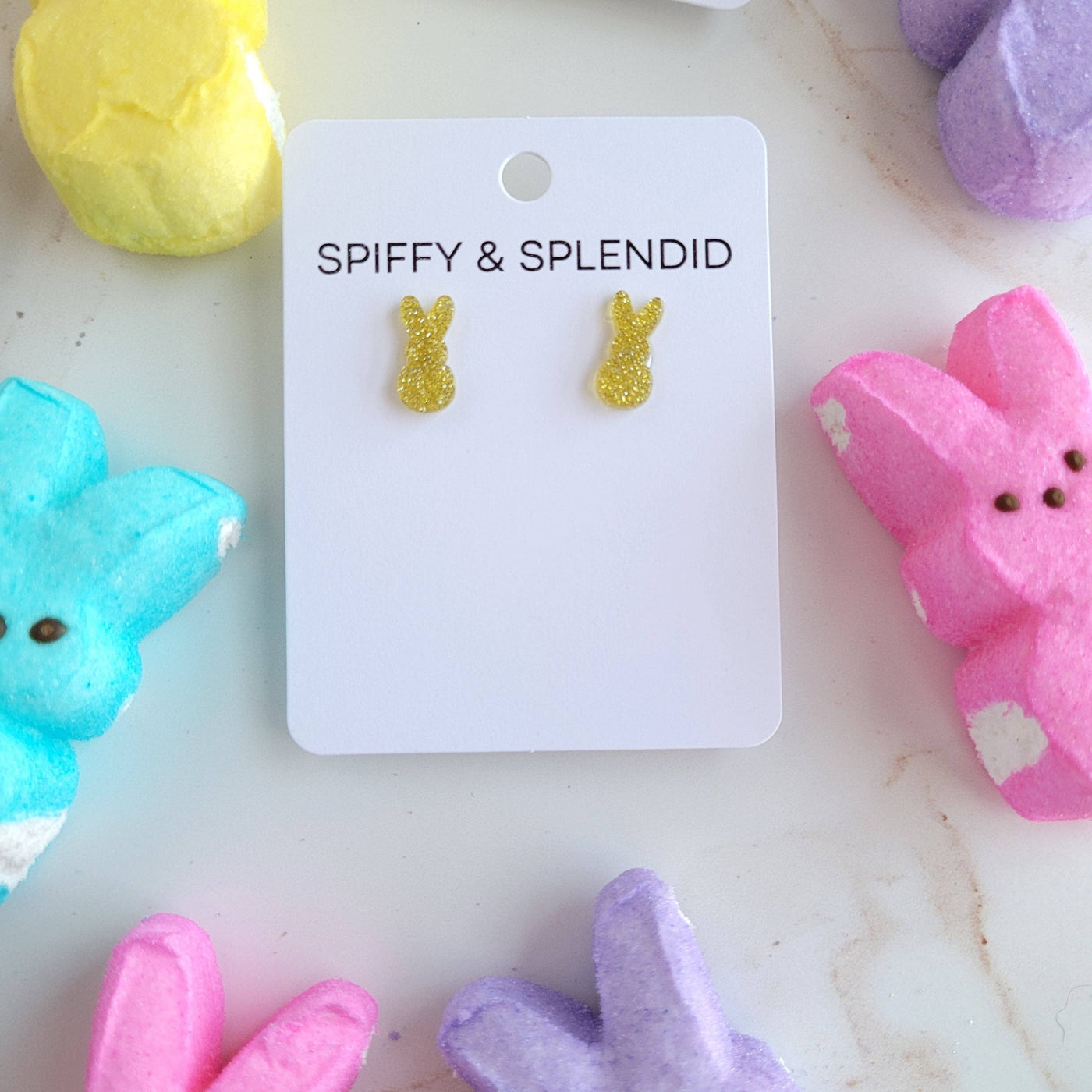 Glitter Bunny Studs - Yellow