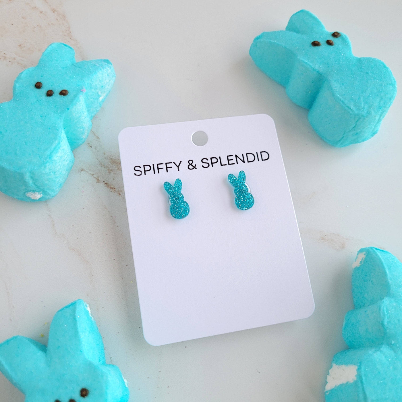 Glitter Bunny Studs - Blue