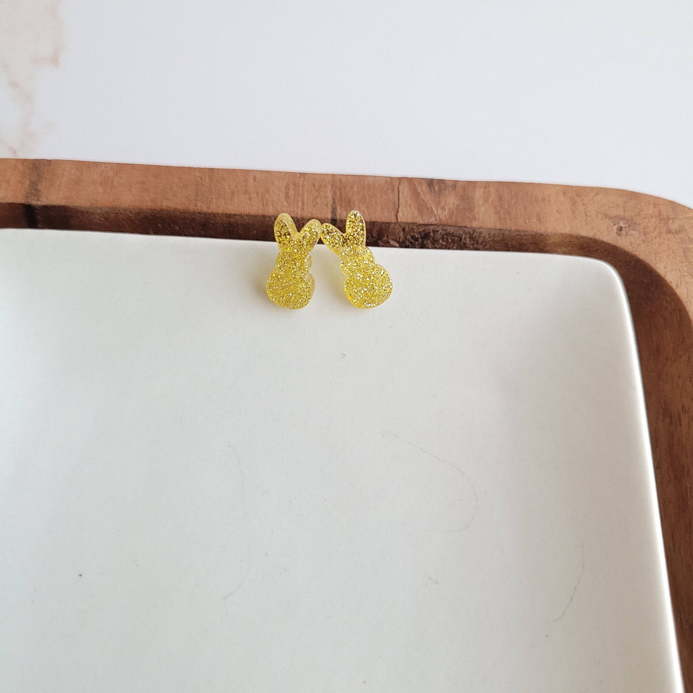 Glitter Bunny Studs - Yellow