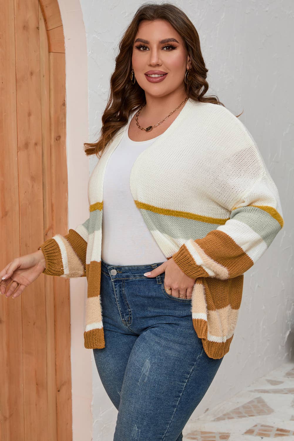 Striped Open Front Cardi