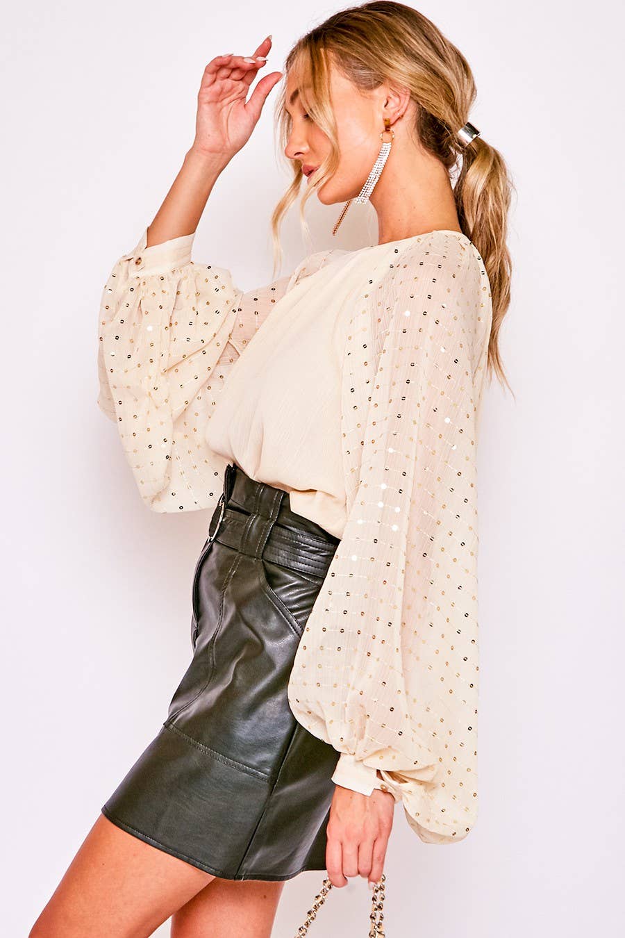 Sequin Long Balloon Sleeve