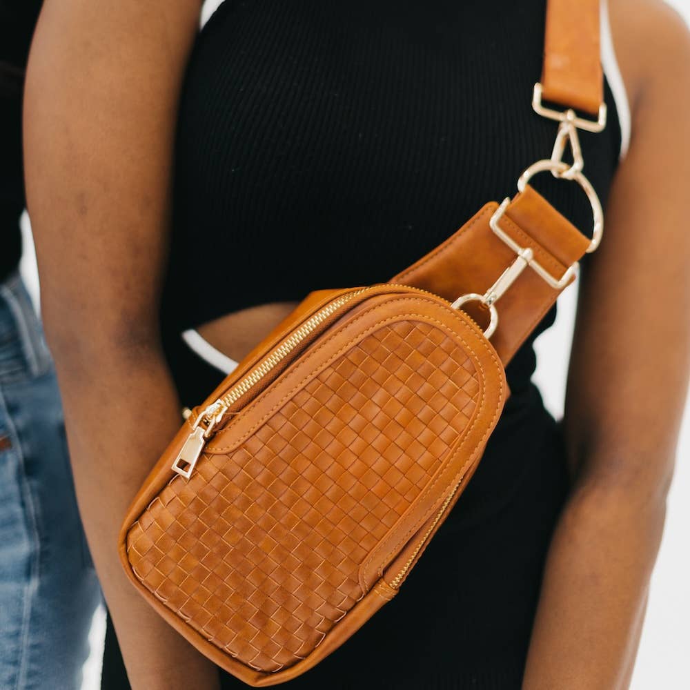 Waverly Woven Sling Bag (Free Strap Extender!): Brown