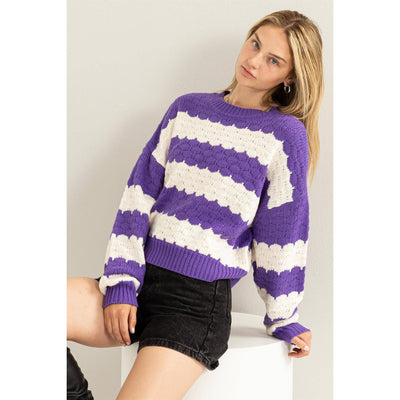 Scallop Stripe Sweater Purple