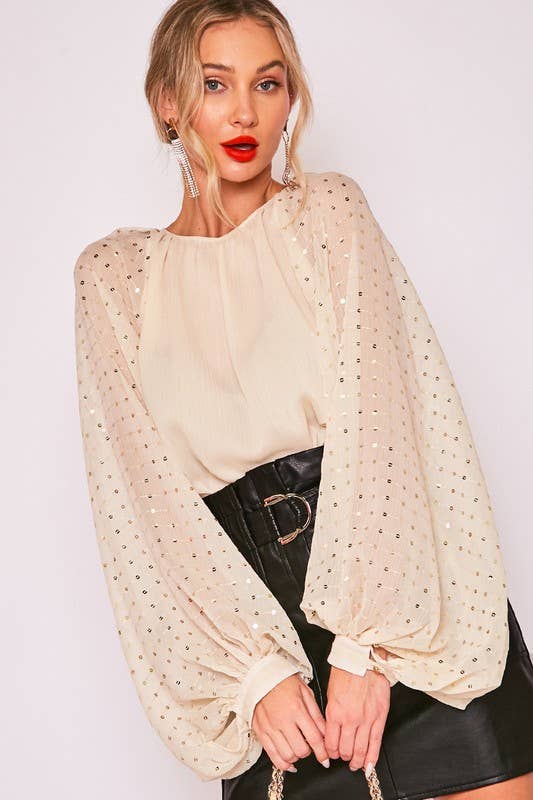 Sequin Long Balloon Sleeve