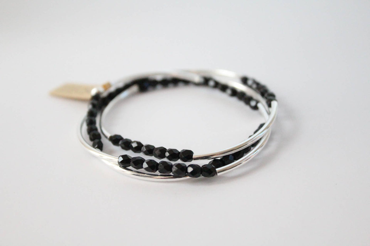 Sterling Silver & Black Triple Wrap Bracelet