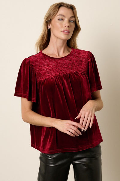 Velvet Smocked Detail Top