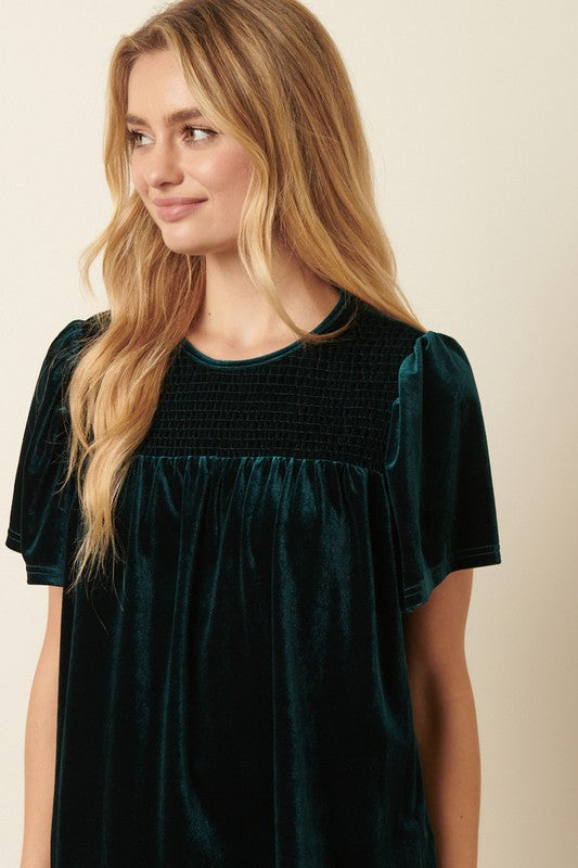 Velvet Smocked Detail Top