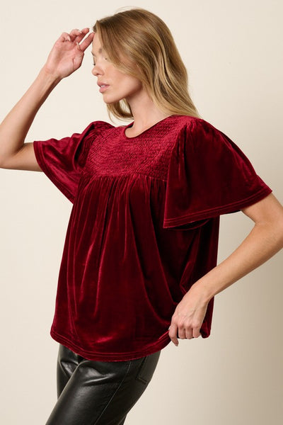 Velvet Smocked Detail Top