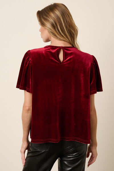 Velvet Smocked Detail Top